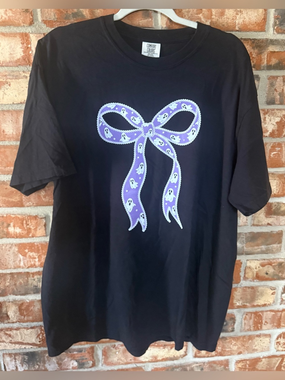 Comfort Colors Black Tee with Purple Ghost Bow Graphic